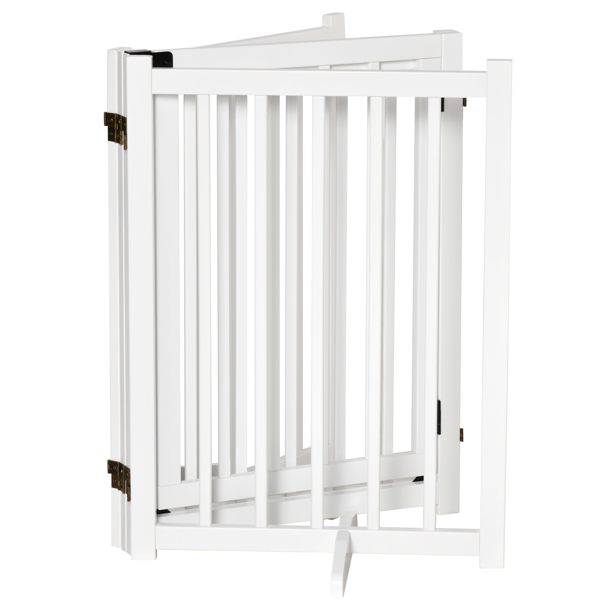 Folding Dog Gate for Small/Medium Dogs with Lock, Wooden, 237.5 x 36 x 80 cm - White