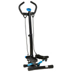 HOMCOM Stepper with LCD Monitor, Adjustable Handlebar and Elastic Bands, 55x53x118-128cm, Black and Blue - Borgè