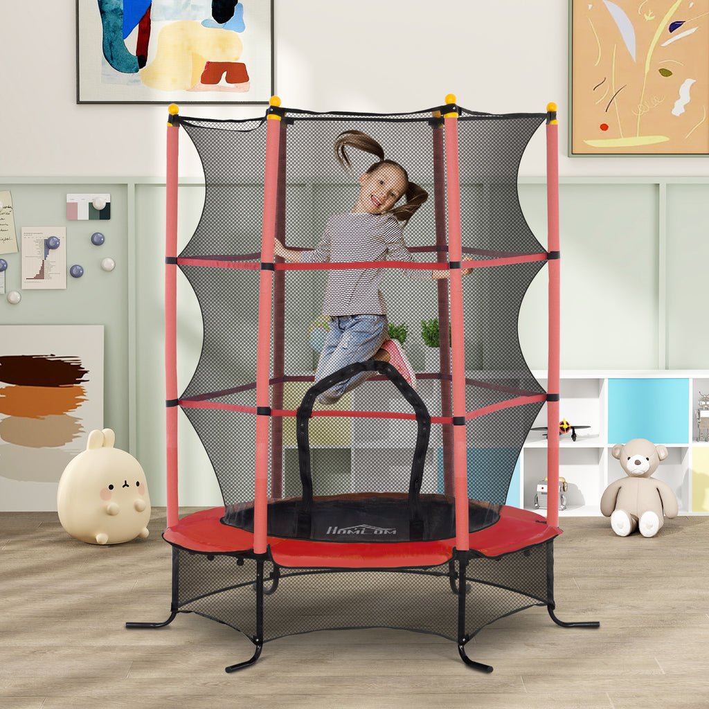 Children's Trampoline Ø1.6x1.9 m with Safety Net and Padded Poles, Ages 3-10 Years, Red