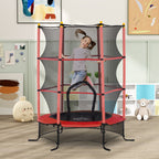 Children's Trampoline Ø1.6x1.9 m with Safety Net and Padded Poles, Ages 3-10 Years, Red