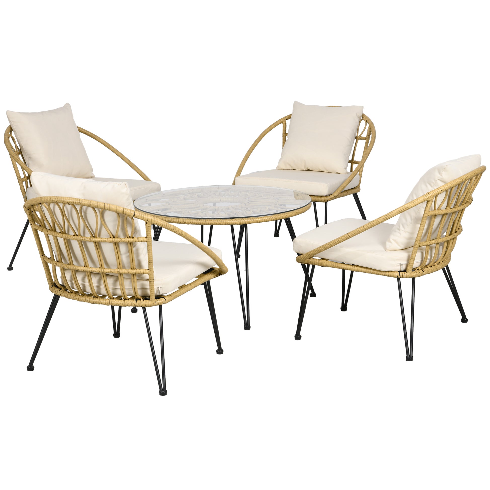 Outsunny 5-piece garden set in rattan with round table Ø82x50 cm and 4 chairs 72x72x75 cm with cushions - Borgè