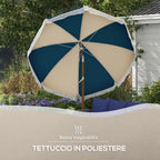 Round and Tilting Umbrella with 8 Ribs with Crank, in Polyester and Steel, Ø213x234 cm, Blue and Beige