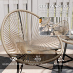 3 Piece PE Rattan and Steel Garden Set with 2 Oval Chairs and Coffee Table, Black and Wood Color