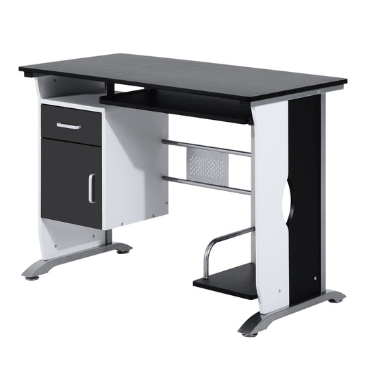 Homcom computer desk with shelf, drawer and locker, in mdf and iron, 100x52x75 cm, white and black - Borgè