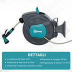 Outsunny 180° Rotating Automatic Wall-Mounted Hose Reel, 15m+1.4m Water Hose and Multifunction Gun, Grey