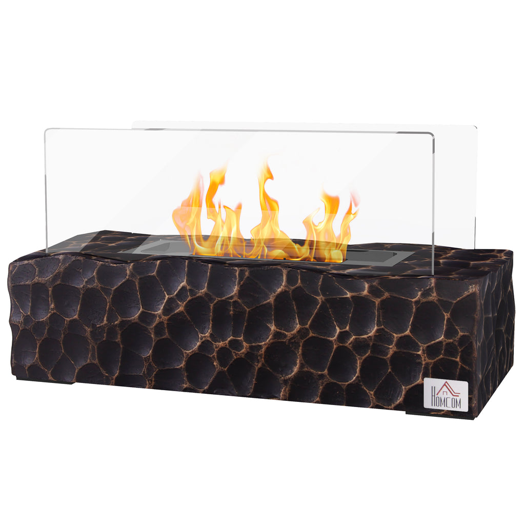 Tabletop Bioethanol Fireplace with 1.15L Burner and Glass Panel, 33x16x18cm, Black