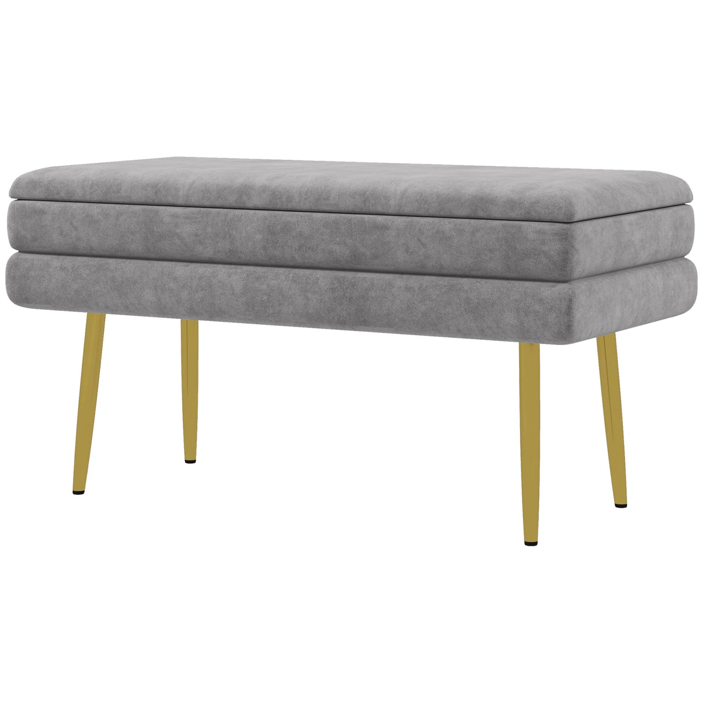 Bed Bottom Bench with Storage Space, in Steel and Polyester, 79.5x37.5x43 cm, Gray