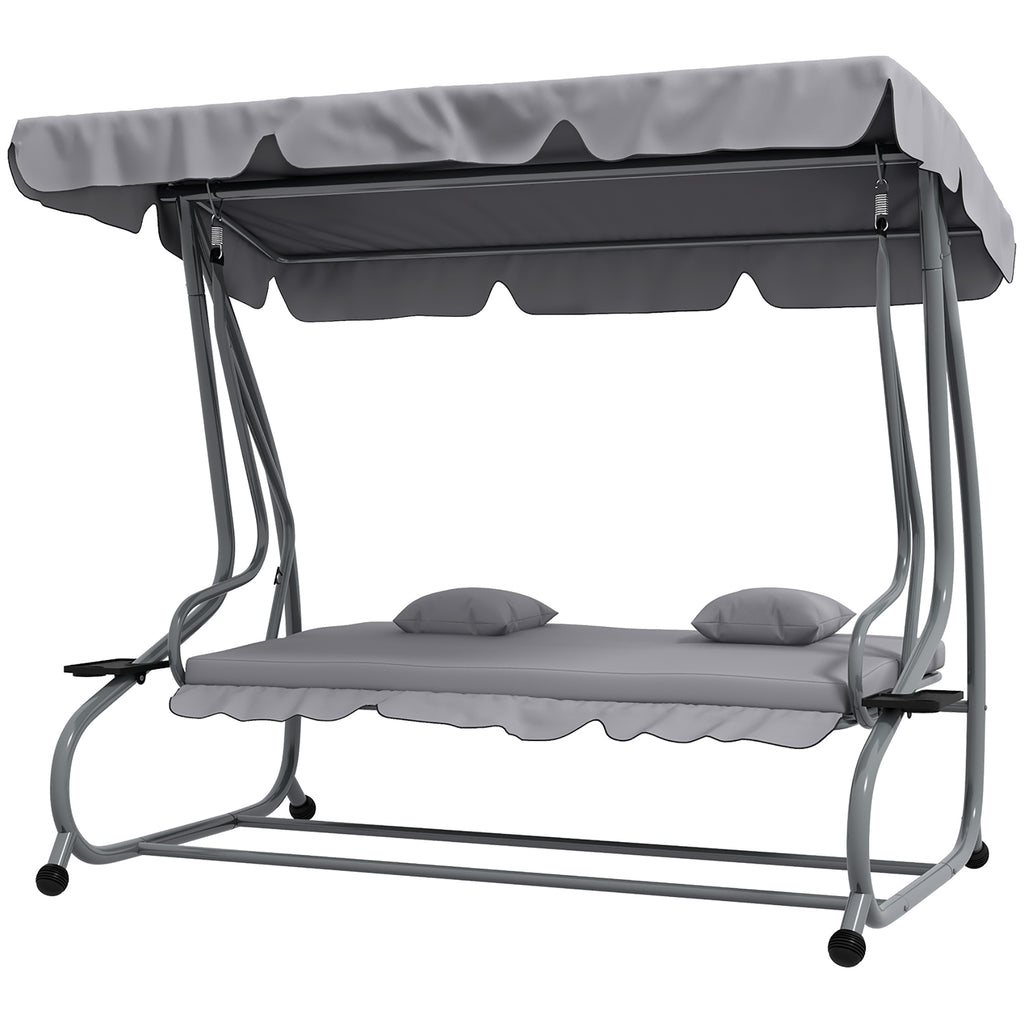 Swing Garden Bed with Adjustable Canopy and Trays, in Steel and Polyester, 200x120x164 cm, Gray - Borgè