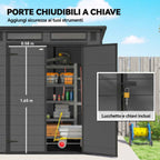 Garden Shed with 2 Entrances, 3 Windows and Air Vents, in PP and Aluminum, 182x182x196 cm, Dark Grey