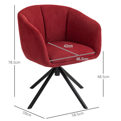 Modern Swivel Armchair with Padded Seat in Bouclé Fabric for Living Room and Office, Wine Red