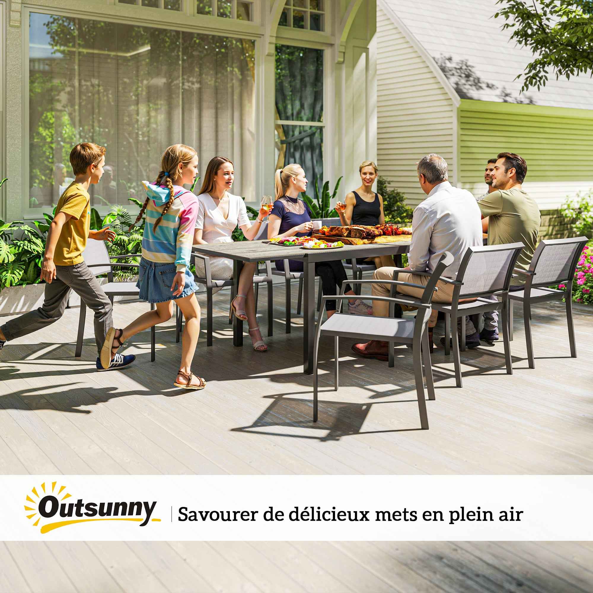 Outsunny Extendable Garden Table Outdoor Table 6-8 People Aluminum Edge and Steel Frame 160/240cm Gray