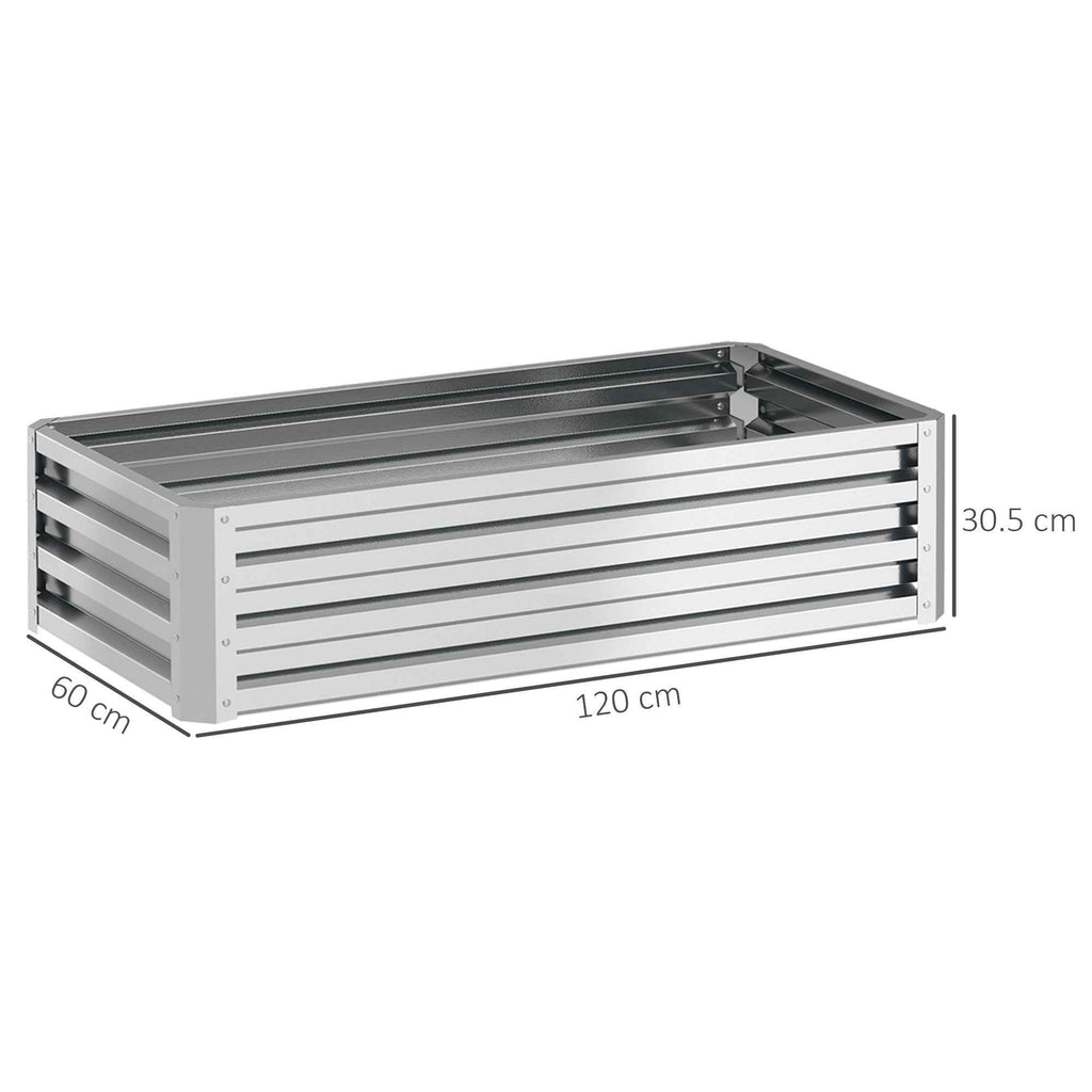 Outsunny Open Bottom Raised Garden Bed with Galvanized Steel Lining, 120x60x30.5 cm, Silver