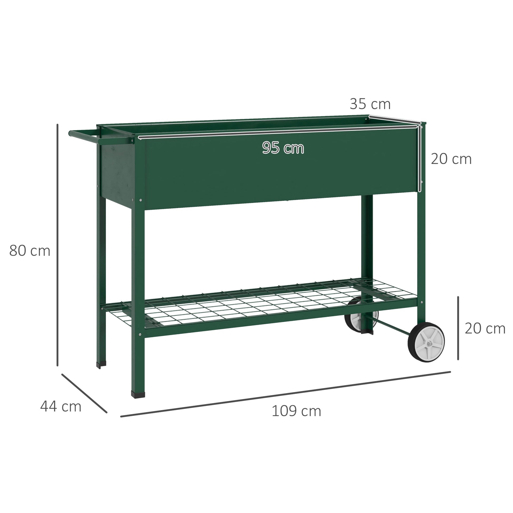 Outsunny Outdoor Planter with Lower Shelf Tool Holder, Metal, 109x44x80 cm, Green - Borgè