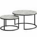 HOMCOM Set of 2 Round Coffee Tables with Marble Effect Top, in Wood and Metal, Marble Grey