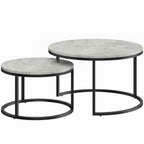 HOMCOM Set of 2 Round Coffee Tables with Marble Effect Top, in Wood and Metal, Marble Grey