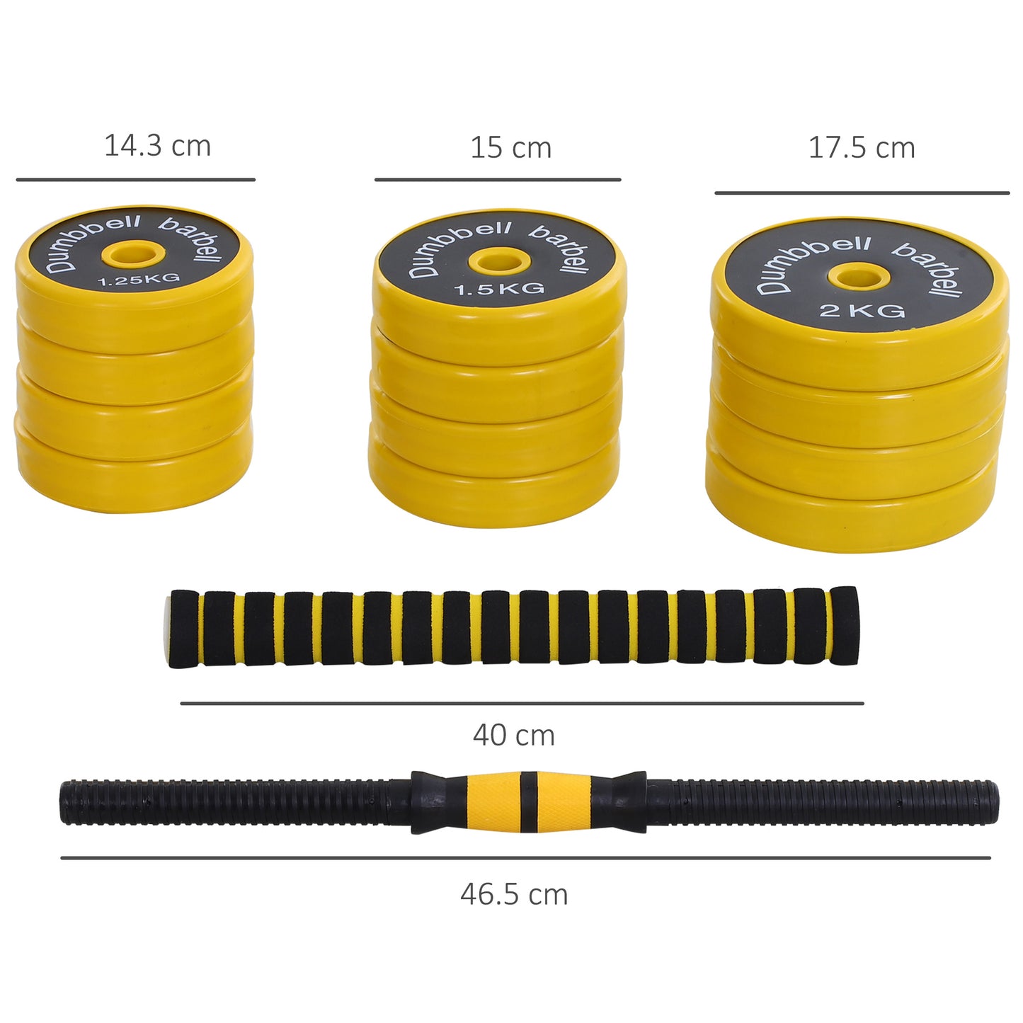 Dumbbell Set with Barbell Bar, Dumbbell Weights with 12 Discs for Home/Gym Training, Black and Yellow