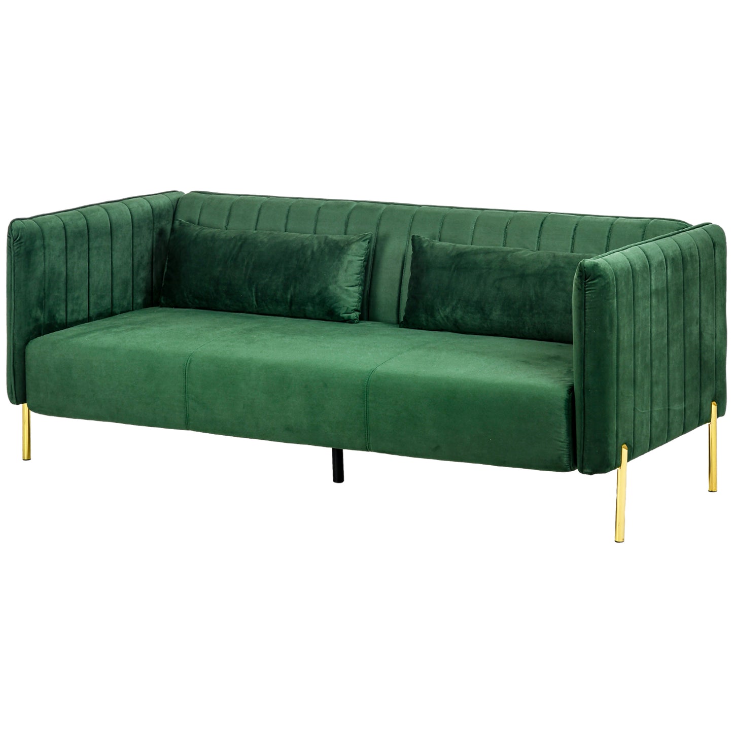 DELUX | 3 Seater Green Velvety Fabric Sofa with padded cushions | 200x88x76 cm - Borgè