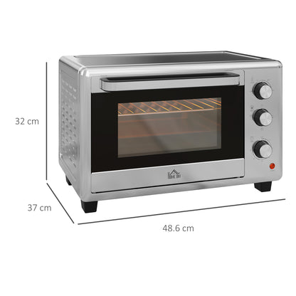 30L Electric Oven with 3 Cooking Functions, Adjustable Temperature and Timer, 1600W, Silver