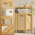 Bamboo and Polyester Laundry Hamper with 2 x 41L Baskets and 2 Shelves, 82 x 33 x 88 cm, Wood and Cream Color