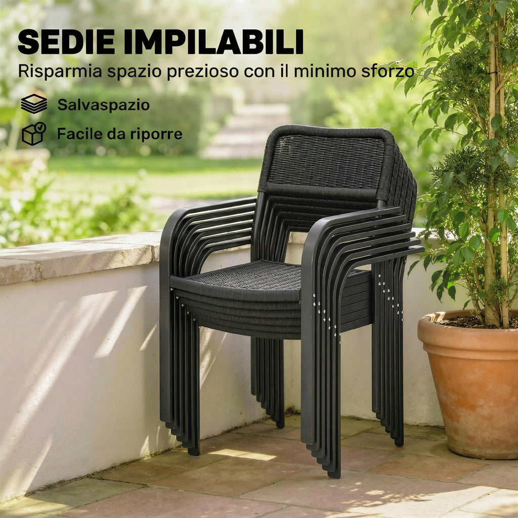 Outsunny Outdoor Dining Set, Table with Umbrella Hole and 6 Chairs, Black