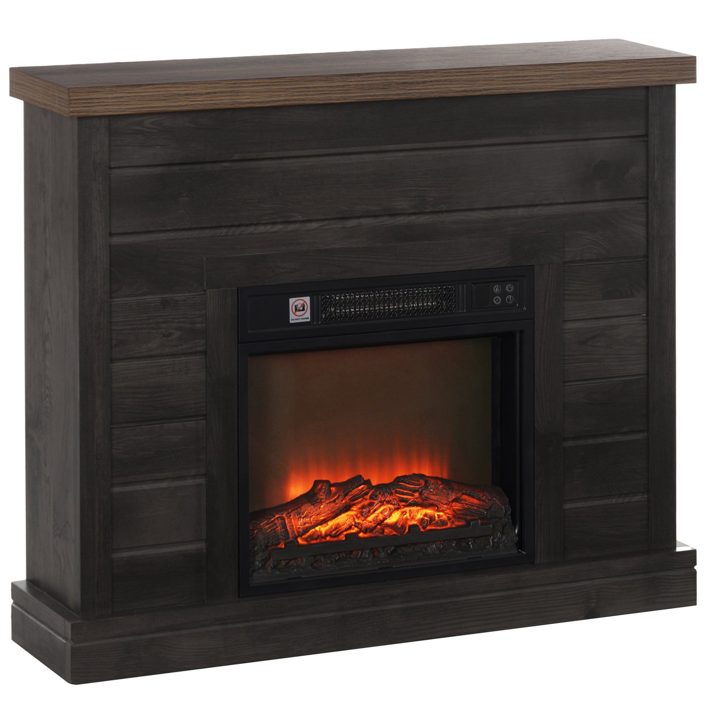 Electric Fireplace 1800W with Flame Effect and Remote Control, in Wood, Metal and Glass, 96.5x22x81.7 cm, Dark Grey