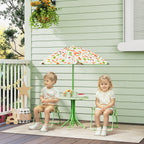 Garden Set for Children 2-5 Years with Round Table, 2 Folding Chairs and a Parasol, Green