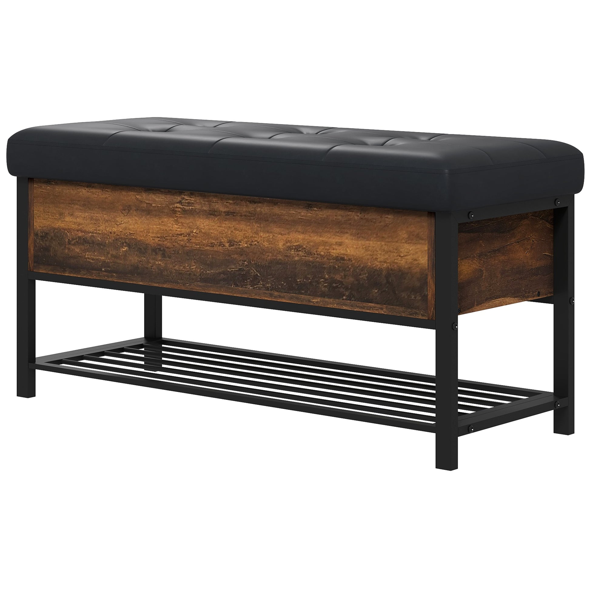 HOMCOM Industrial Entrance Shoe Bench with Hidden Shelf, in Chipboard and Steel, 100x40x50 cm, Brown and Black - Borgè