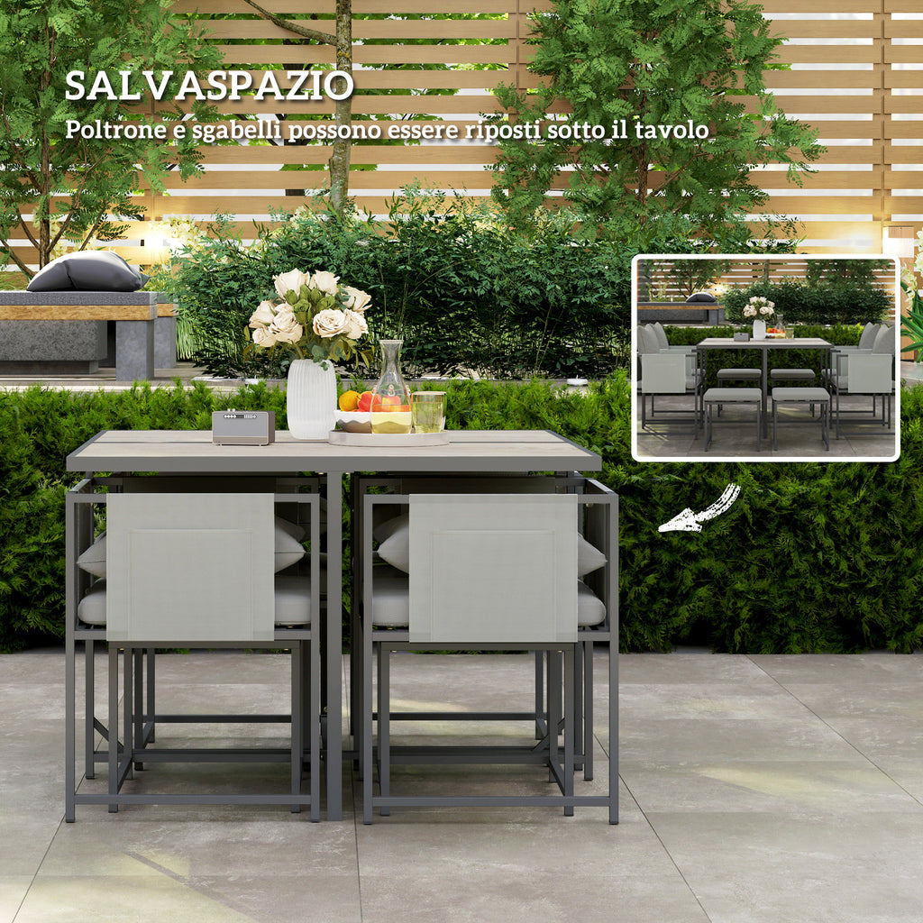 Garden Furniture Set with Dining Table, 4 Outdoor Chairs and 4 Footstools, Grey