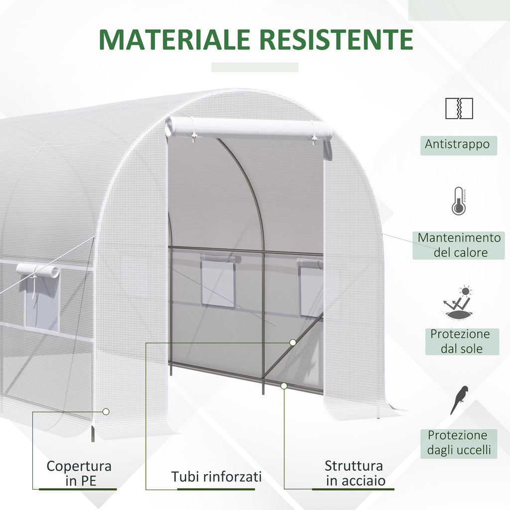 Outsunny 4x2x2m Tunnel Greenhouse with Steel Frame and White Polyethylene Cover