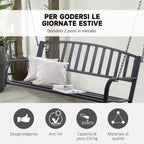 2-Seater Hanging Garden Swing, Romantic Black Metal Outdoor Bench, 127 x 60 x 47cm