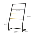 4-Bar Towel Rack in Steel and Bamboo, 60x35x102 cm, Black and Wood Color