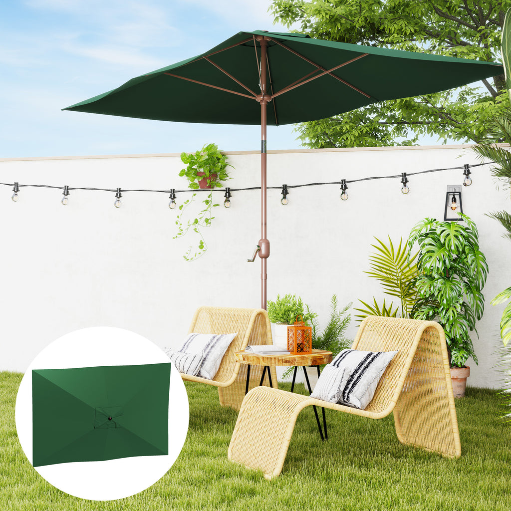 Replacement Cover for Rectangular Umbrella 3x2 m with 6 Ribs, Anti-UV 50+ Polyester, Green