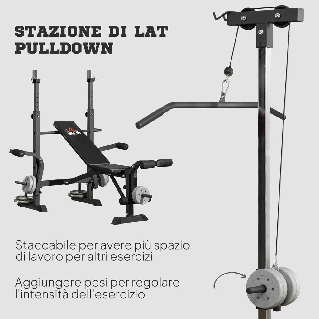 HOMCOM Fitness Bench with Leg Press, Squat Rack and Leg Extension, Steel and PU, 180x134x200 cm, Black and Silver
