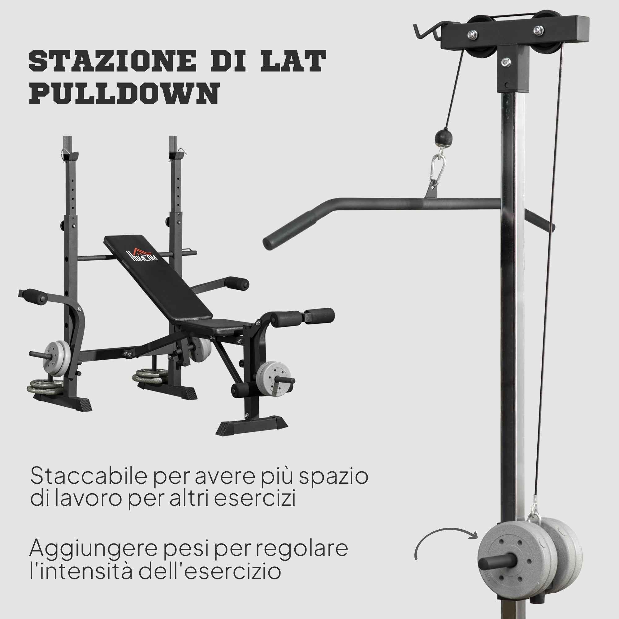 HOMCOM Fitness Bench with Leg Press, Squat Rack and Leg Extension, Steel and PU, 180x134x200 cm, Black and Silver