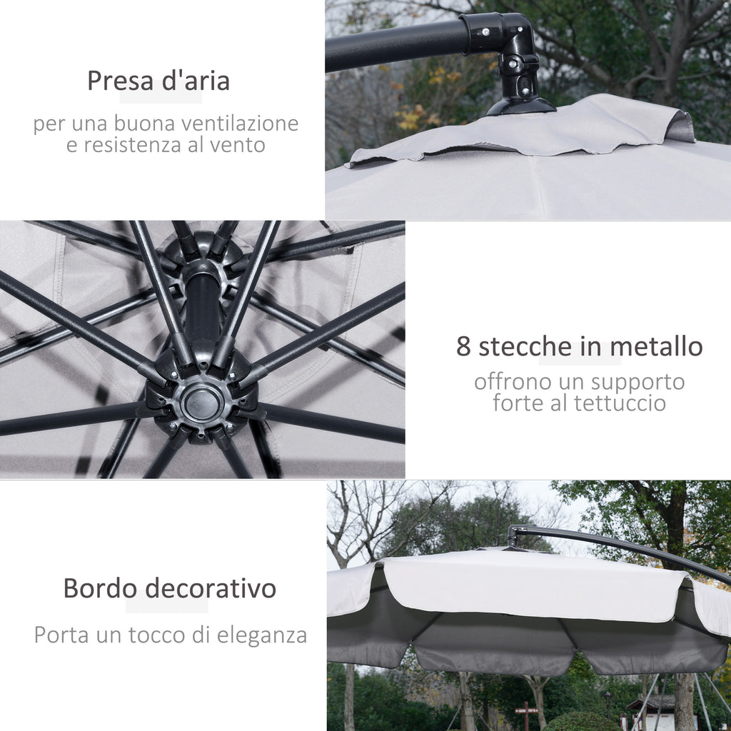 Garden Umbrella with Crank Opening in Metal and Polyester, Ø2.7x2.7 m, Gray