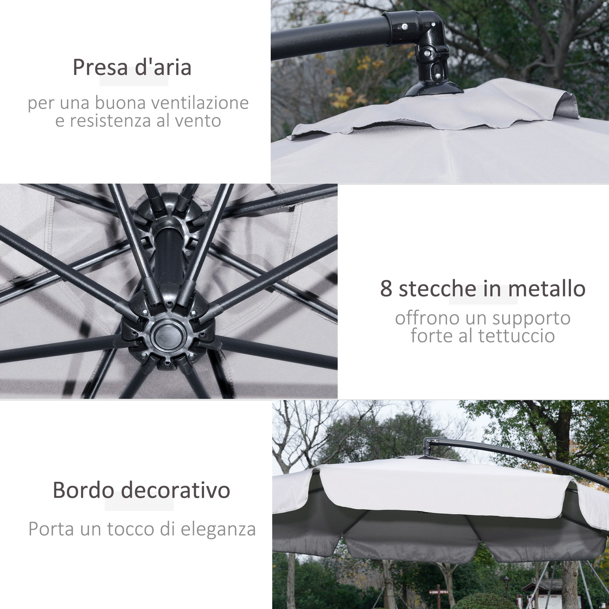 Garden Umbrella with Crank Opening in Metal and Polyester, Ø2.7x2.7 m, Gray