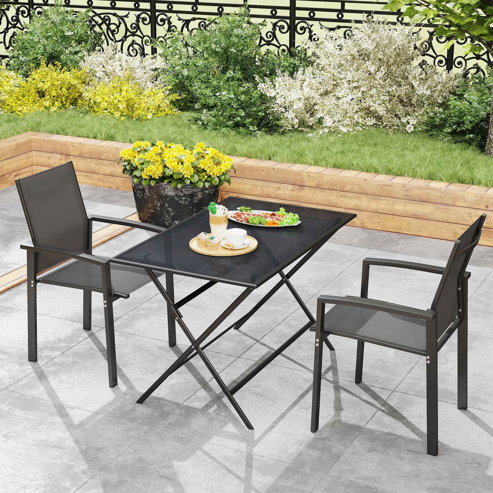 Outsunny Set of 2 Stackable Garden Chairs with Breathable Seat, in Aluminum and Textilene, 56x58x89 cm, Charcoal Gray
