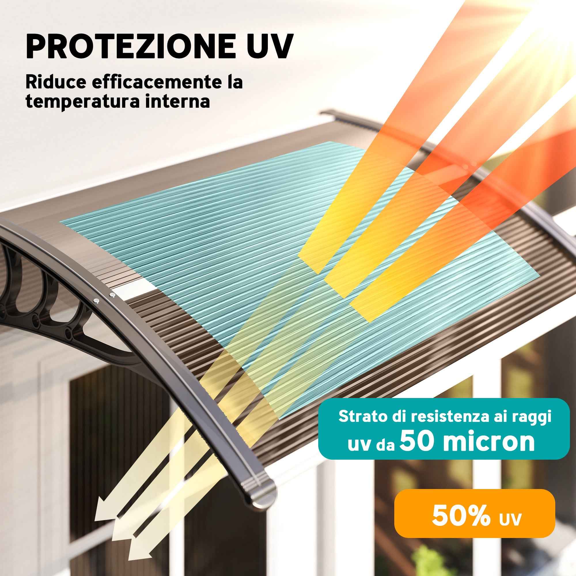 Outsunny Waterproof and Anti-UV Outdoor Canopy, in PC, PP and Aluminum, 75x120x23 cm, Brown and Black