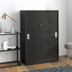 3-Shelf Office Cabinet with 2 Security Keys and Sliding Doors, 80x40x120 cm, Black