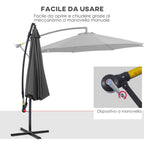 Outsunny 3x2.5 m Off-Center Outdoor Umbrella with Crank Handle, Steel Frame and Anti-UV Polyester, Grey