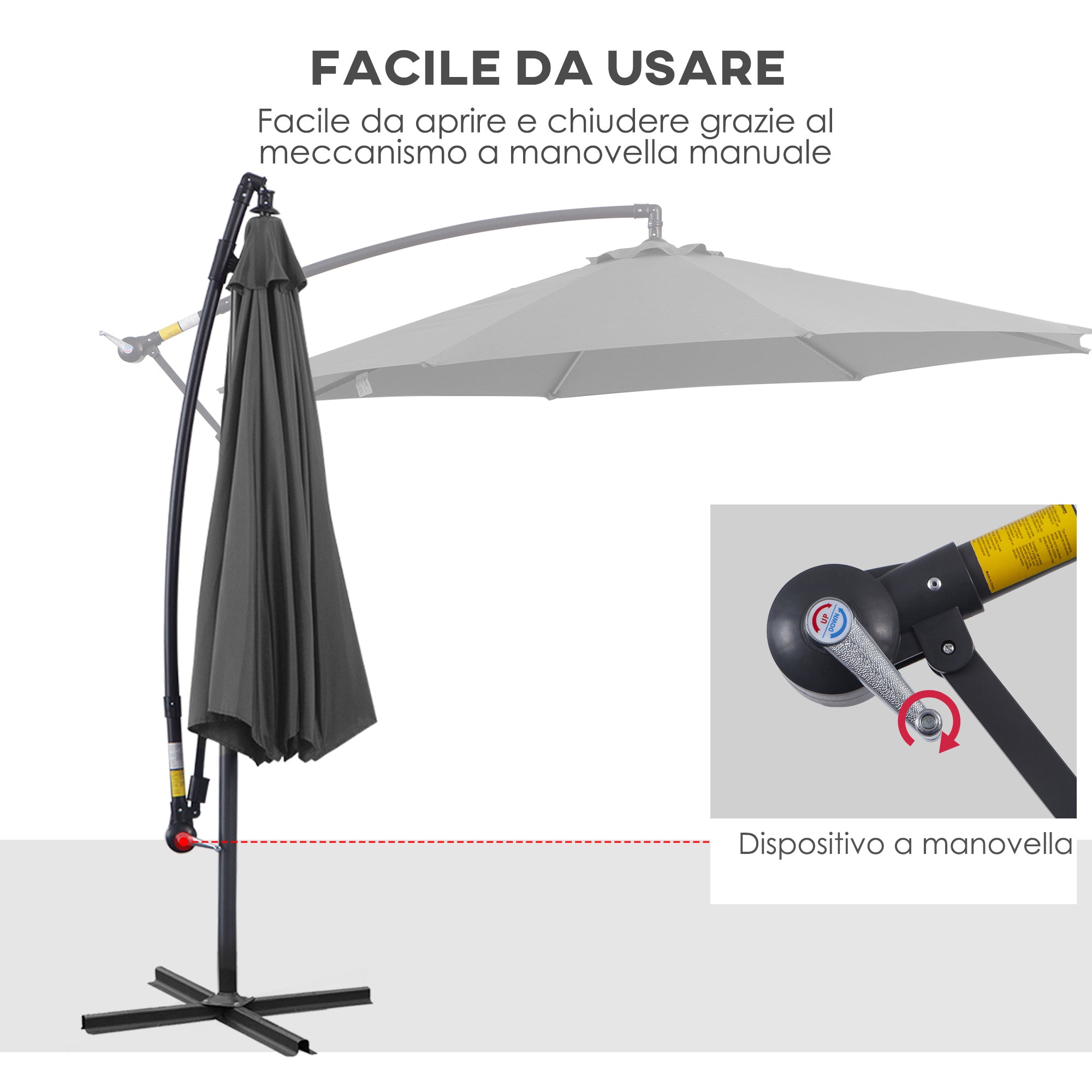 Outsunny 3x2.5 m Off-Center Outdoor Umbrella with Crank Handle, Steel Frame and Anti-UV Polyester, Grey