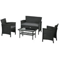 PE Rattan Outdoor Lounge with Sofa, 2 Armchairs with Cushions and Glass Coffee Table, Black and Gray - Borgè