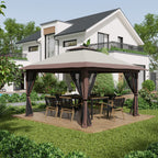 Outsunny 4x4m Adjustable Height Folding Gazebo with Mosquito Net and Bag, Metal and Oxford Fabric, Beige