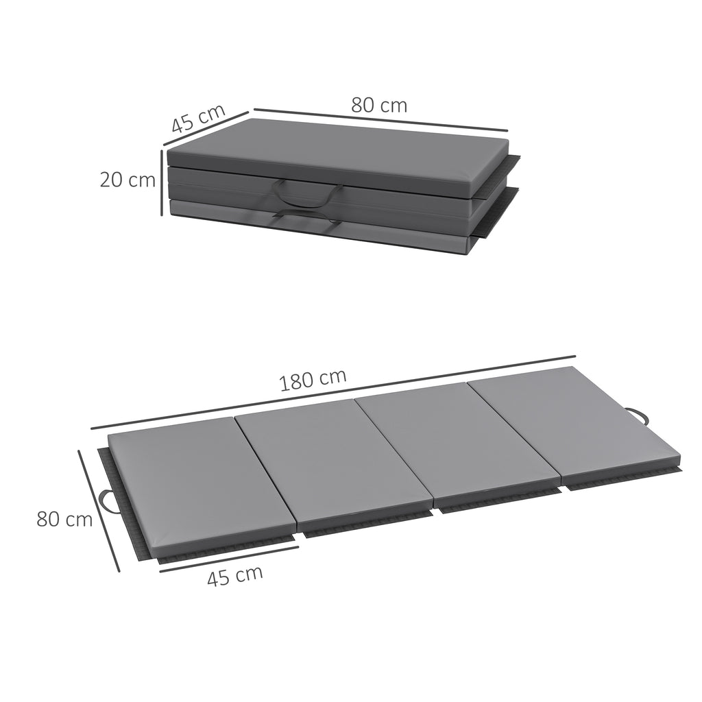 Foldable Gymnastics Mat, 5cm Thick and Non-Slip Fitness Mat, 180x80x5cm, Grey