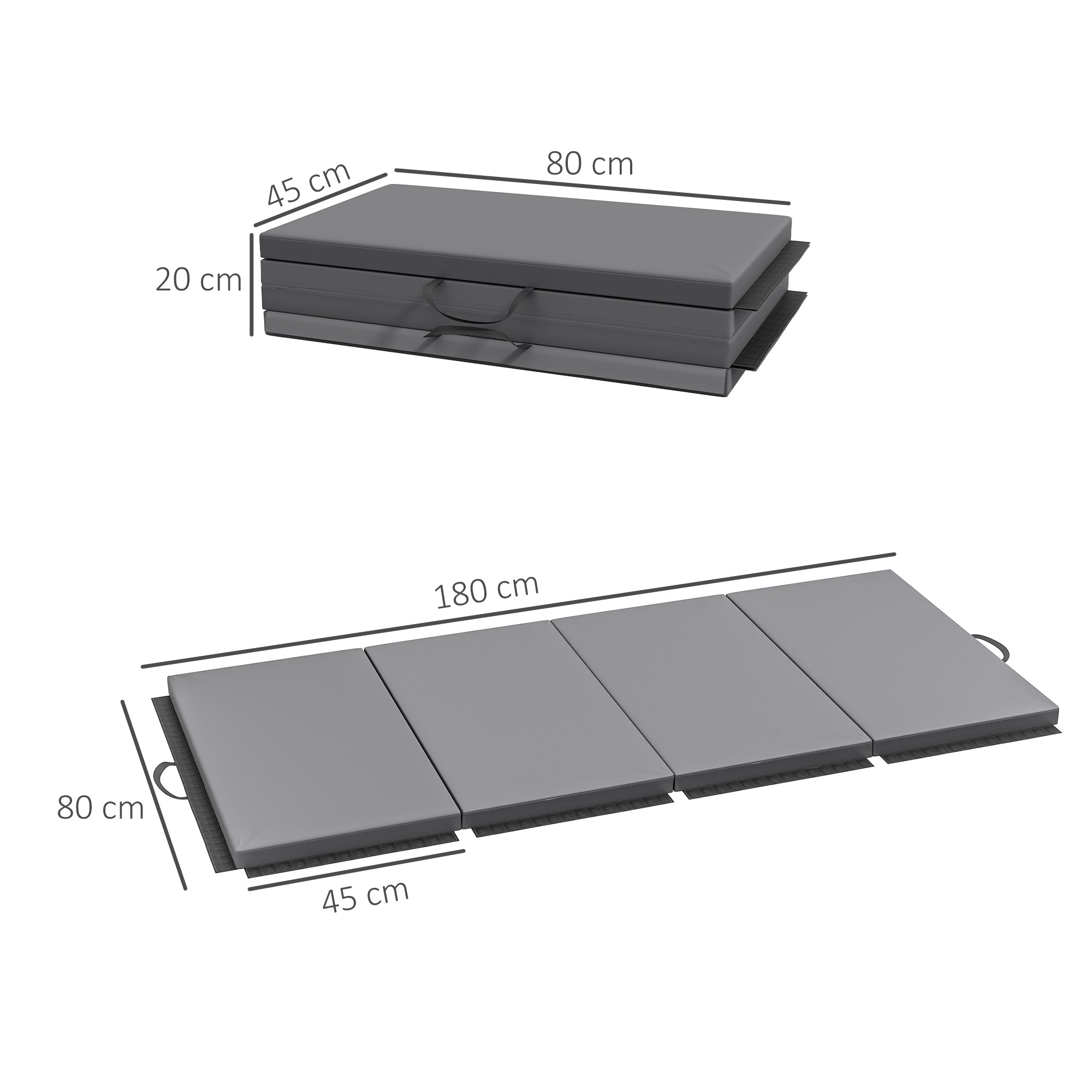 Foldable Gymnastics Mat, 5cm Thick and Non-Slip Fitness Mat, 180x80x5cm, Grey