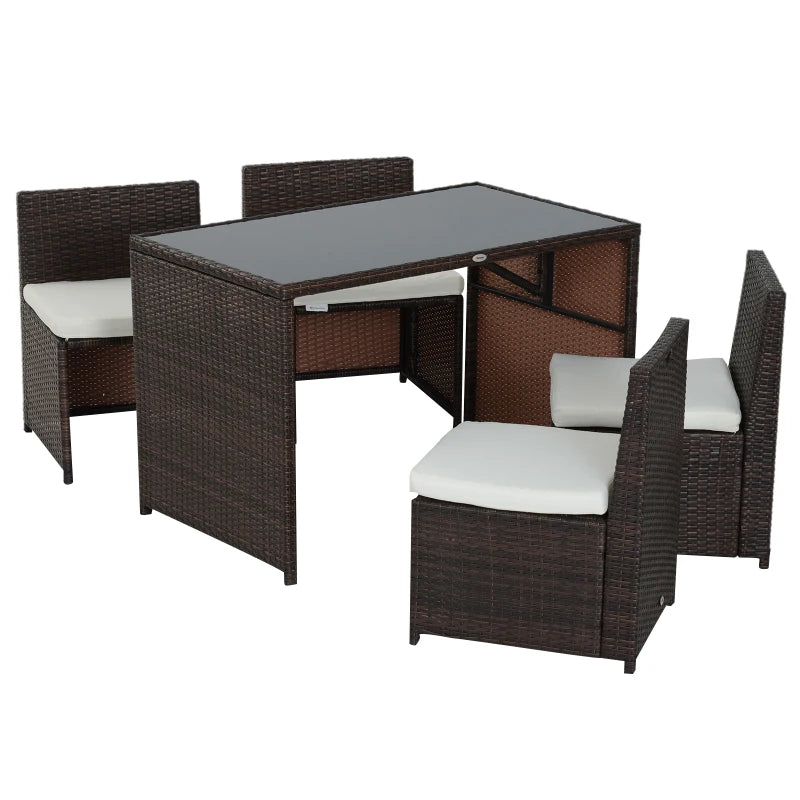 5-Piece Rattan Garden Furniture Set, Dining Table, and 4 Chairs with Cushions - Borge' Group Limited