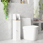 kleankin Bathroom Cabinet Space-Saving Toilet Paper Holder with Cabinet and Adjustable Shelf, 18x20x80 cm, White