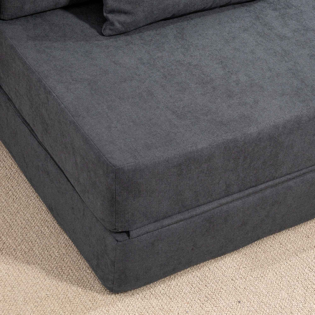 HOMCOM Folding Sofa Bed Convertible to Chaise Longue with Mattress, 80x80x64 cm, Dark Grey