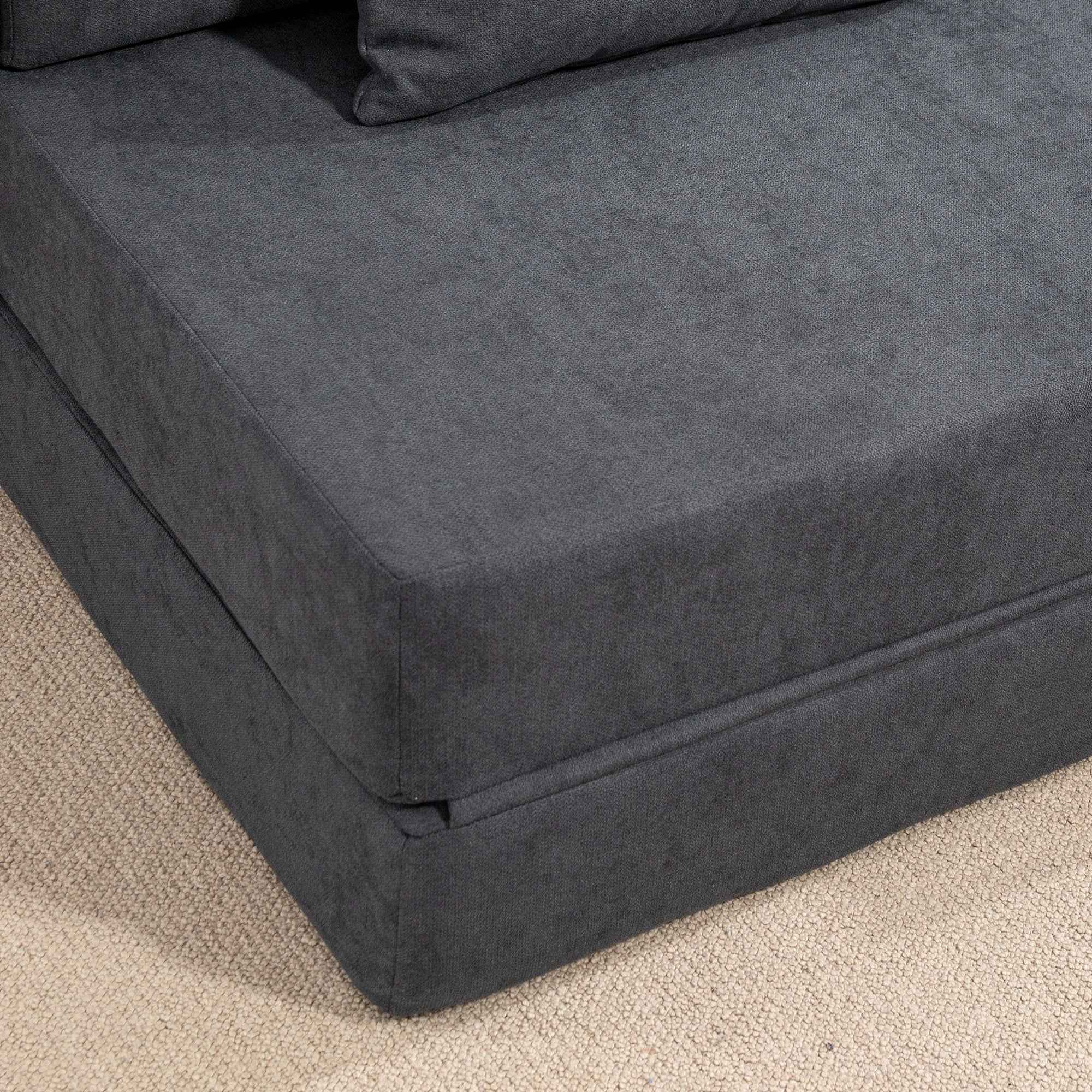 HOMCOM Folding Sofa Bed Convertible to Chaise Longue with Mattress, 80x80x64 cm, Dark Grey