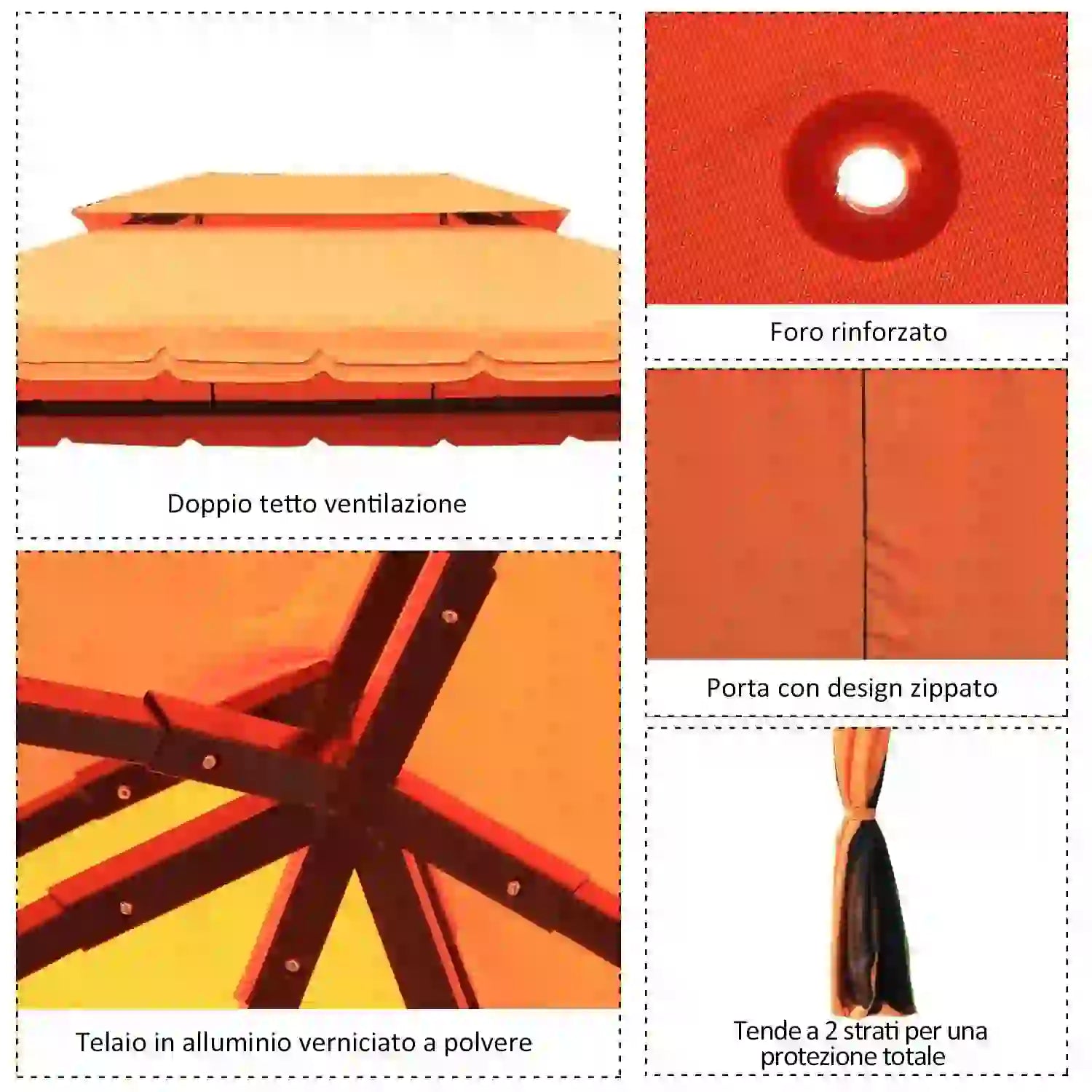 4x3m Garden Gazebo with Double Roof and Side Awnings, Orange - Borge' Group Limited
